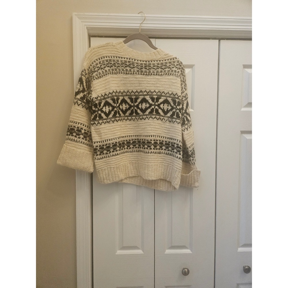 Polo Ralph Lauren Fair Isle Knit Sweater Cream Black Geometric Pullover Small
